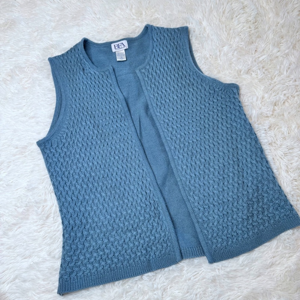 Vintage BFA Classics Textured Blue Cardigan Sweater Vest